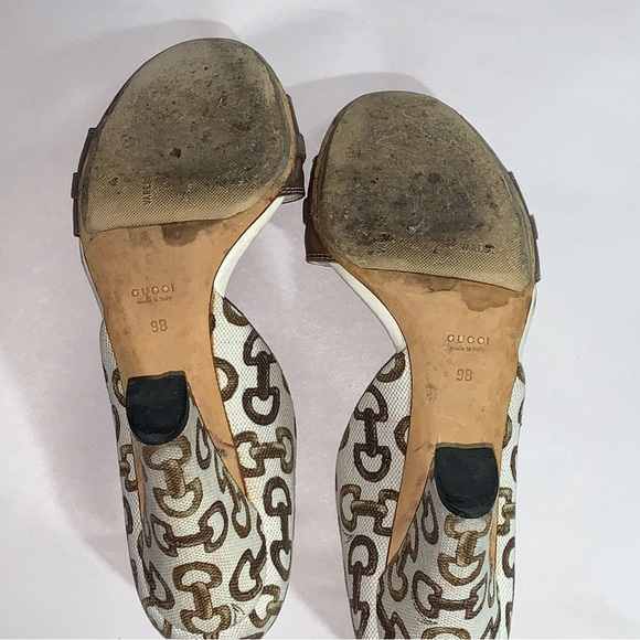 GUCCI size 39B cream linen block heel d'Orsay pumps with bamboo accent at vamp - Picture 10 of 14